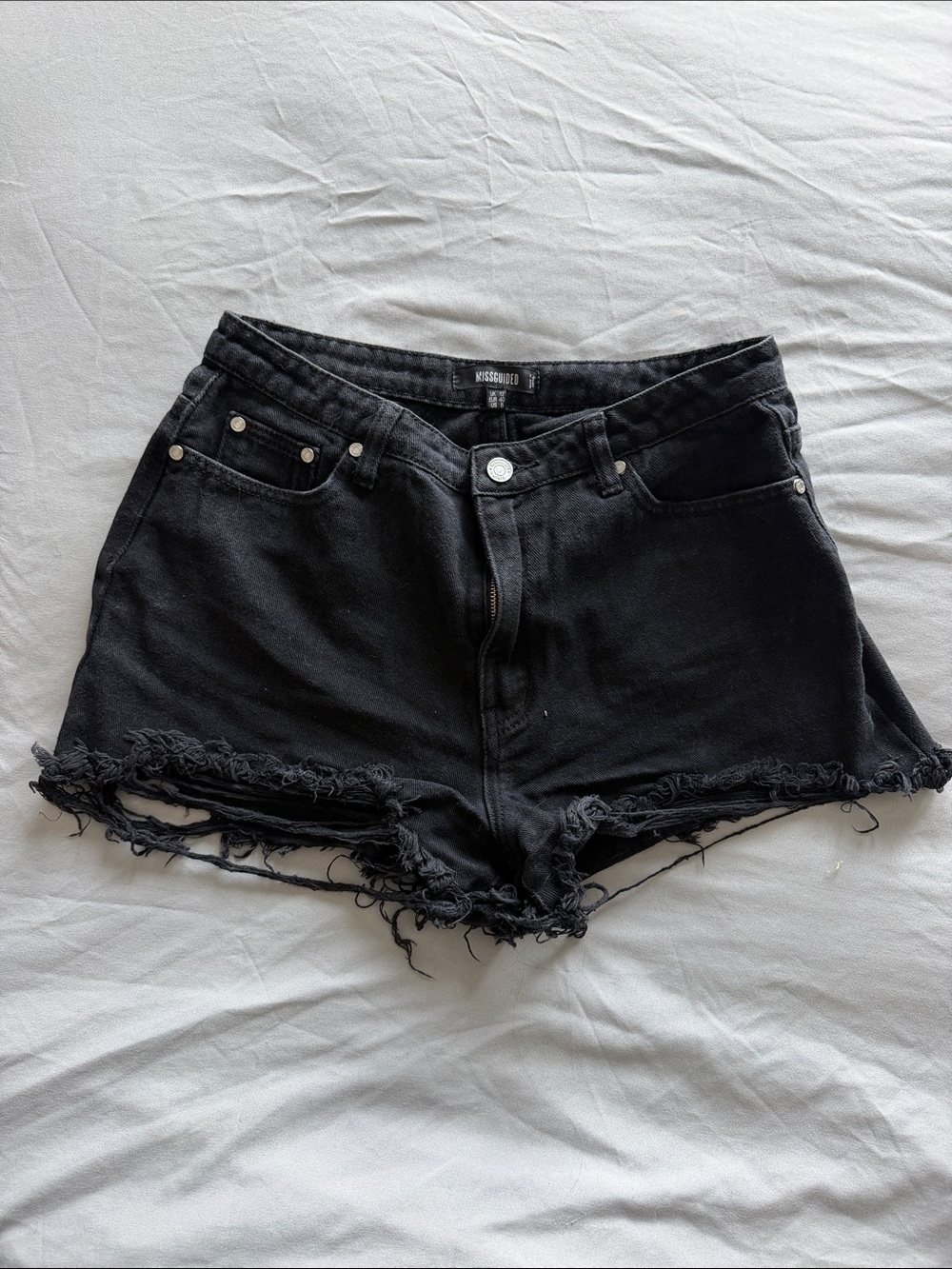 Missguided Black Frayed Hem Denim Shorts